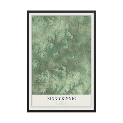 Map of Kinnickinnic, Wisconsin, 12 x 18 inch print in a black wood frame