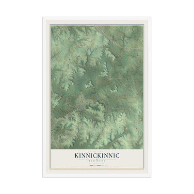Map of Kinnickinnic, Wisconsin, 12 x 18 inch print in a white wood frame