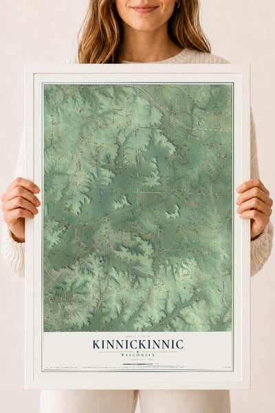 Map of Kinnickinnic, Wisconsin, 18 x 24 inch print in a white wood frame