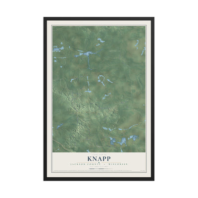 Map of Knapp, Jackson County, Wisconsin, 12 x 18 inch print in a black wood frame
