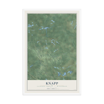 Map of Knapp, Jackson County, Wisconsin, 12 x 18 inch print in a white wood frame