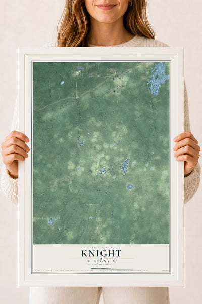 Map of Knight, Wisconsin, 18 x 24 inch print in a white wood frame