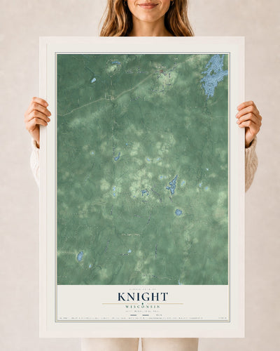 Map of Knight, Wisconsin, 24 x 36 inch print in a white wood frame