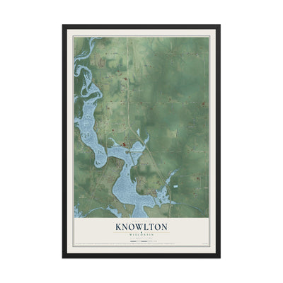 Map of Knowlton, Wisconsin, 12 x 18 inch print in a black wood frame