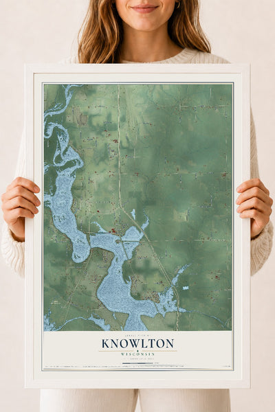 Map of Knowlton, Wisconsin, 18 x 24 inch print in a white wood frame