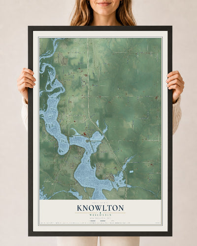 Map of Knowlton, Wisconsin, 24 x 36 inch print in a black wood frame