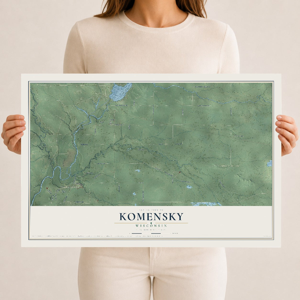Map of Komensky, Wisconsin, 12 x 18 inch unframed archival matte print
