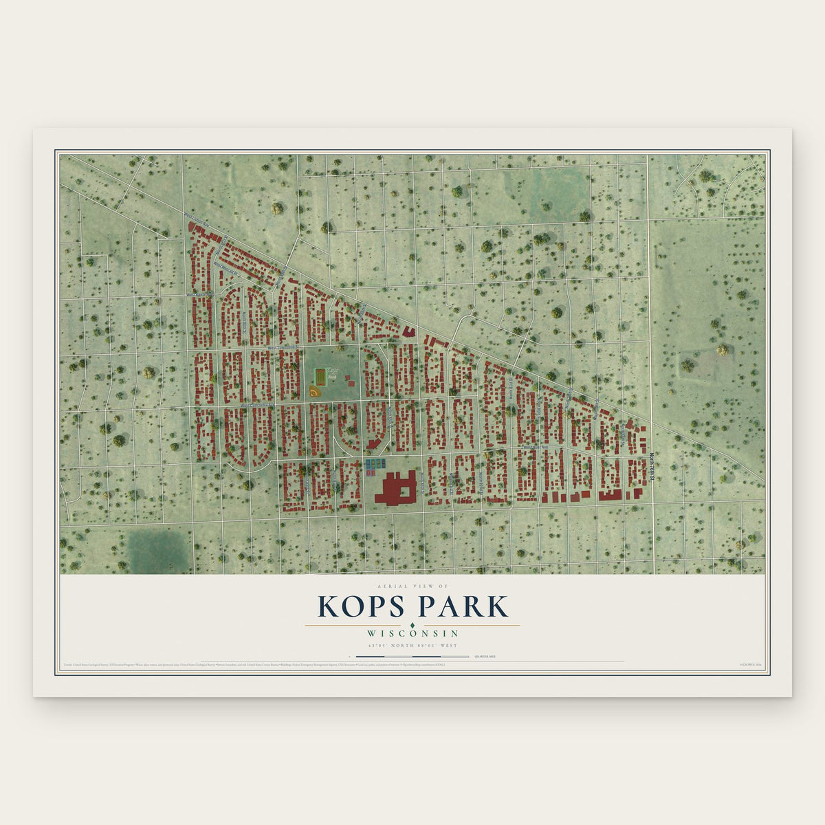 Kops Park, Wisconsin map print, the full design
