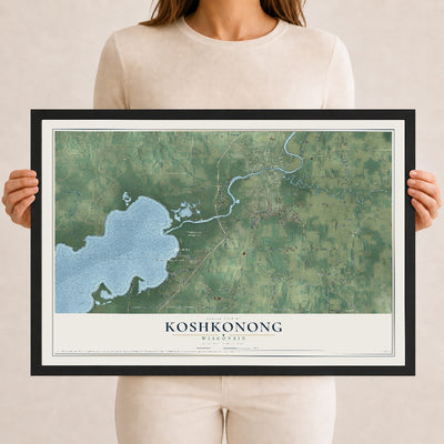 Map of Koshkonong, Wisconsin, 12 x 18 inch print in a black wood frame