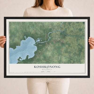 Map of Koshkonong, Wisconsin, 18 x 24 inch print in a black wood frame