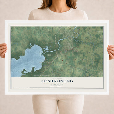 Map of Koshkonong, Wisconsin, 18 x 24 inch print in a white wood frame
