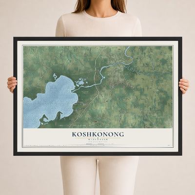 Map of Koshkonong, Wisconsin, 24 x 36 inch print in a black wood frame