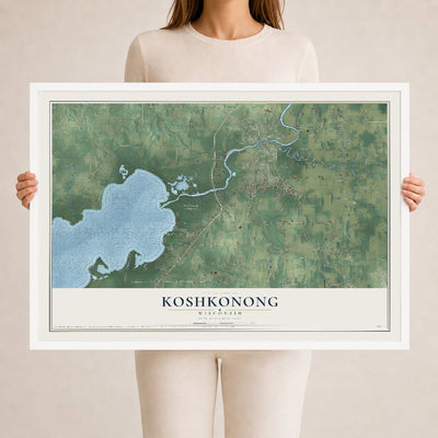 Map of Koshkonong, Wisconsin, 24 x 36 inch print in a white wood frame