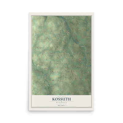 Map of Kossuth, Wisconsin, 12 x 18 inch unframed archival matte print