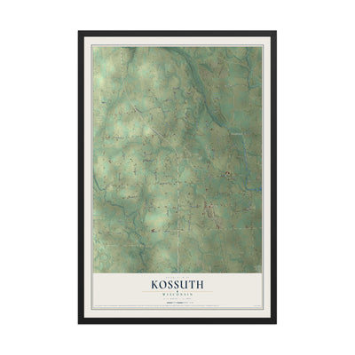 Map of Kossuth, Wisconsin, 12 x 18 inch print in a black wood frame