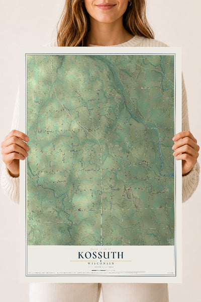 Map of Kossuth, Wisconsin, 18 x 24 inch unframed archival matte print