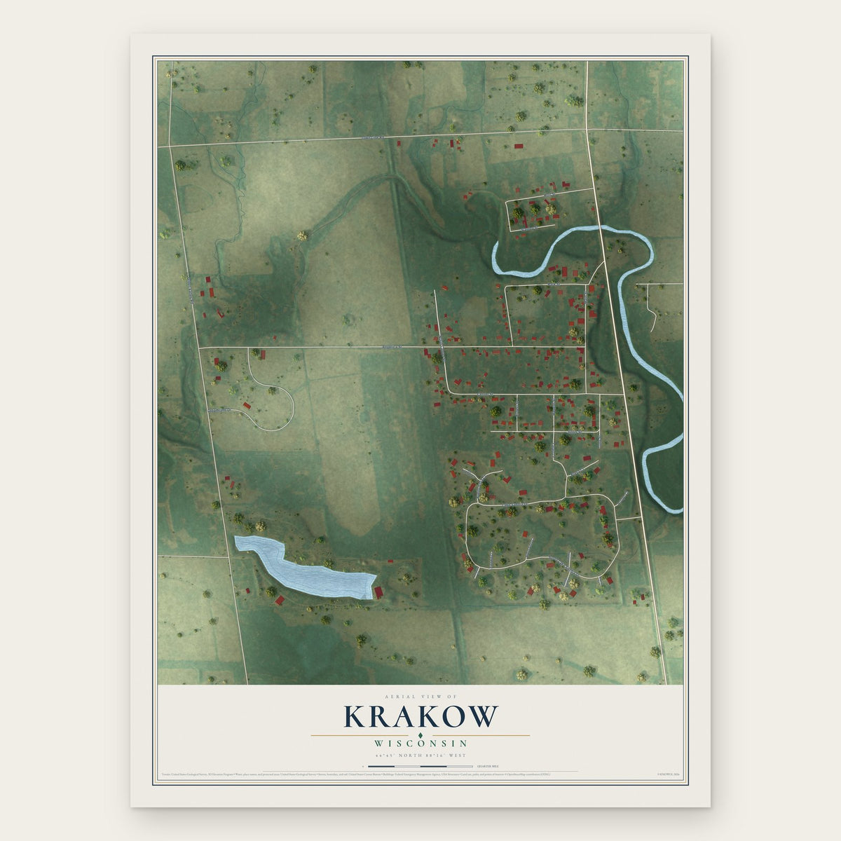 Krakow, Wisconsin map print, the full design