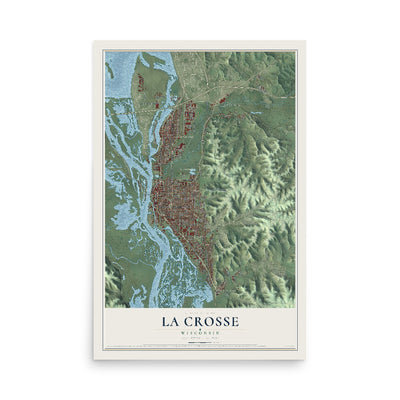 Map of La Crosse, Wisconsin, 12 x 18 inch unframed archival matte print