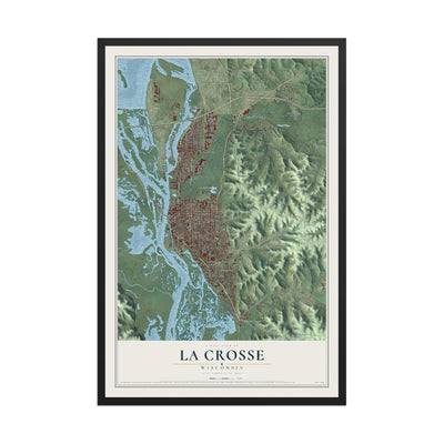 Map of La Crosse, Wisconsin, 12 x 18 inch print in a black wood frame