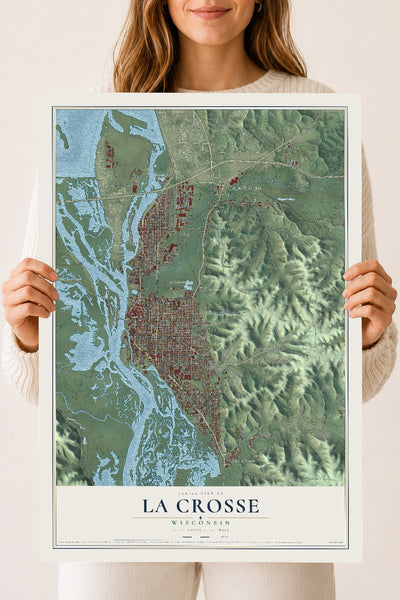 Map of La Crosse, Wisconsin, 18 x 24 inch unframed archival matte print