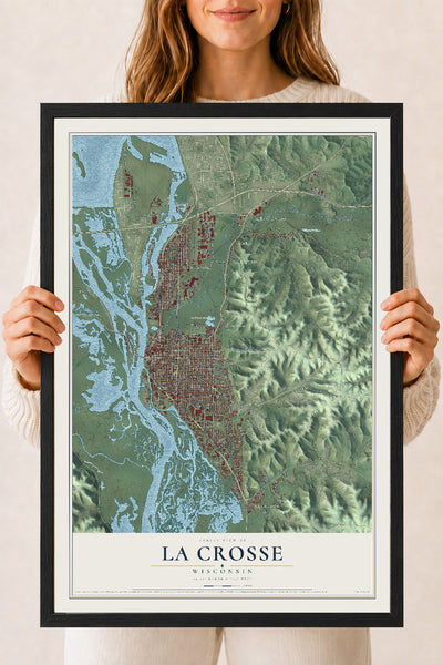Map of La Crosse, Wisconsin, 18 x 24 inch print in a black wood frame