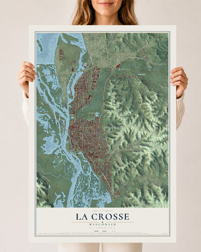 Map of La Crosse, Wisconsin, 24 x 36 inch unframed archival matte print