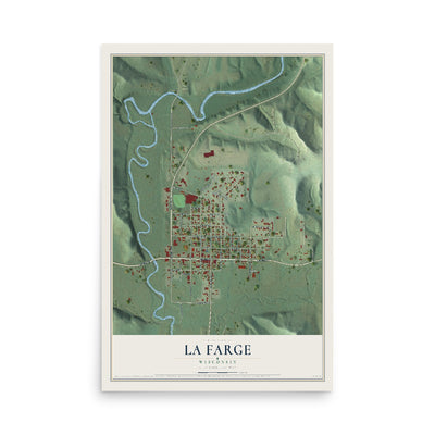 Map of La Farge, Wisconsin, 12 x 18 inch unframed archival matte print