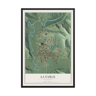 Map of La Farge, Wisconsin, 12 x 18 inch print in a black wood frame