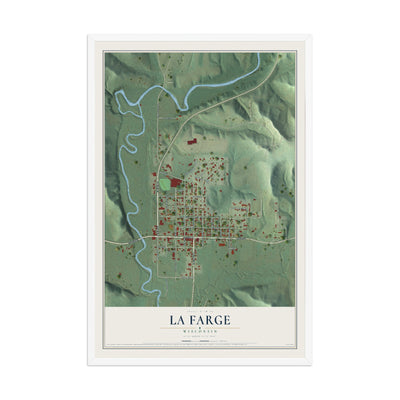 Map of La Farge, Wisconsin, 12 x 18 inch print in a white wood frame