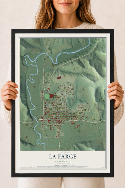 Map of La Farge, Wisconsin, 18 x 24 inch print in a black wood frame