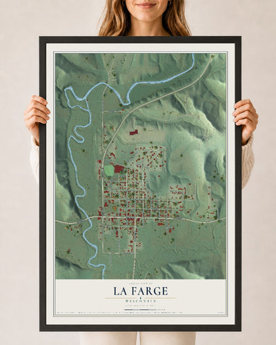 Map of La Farge, Wisconsin, 24 x 36 inch print in a black wood frame