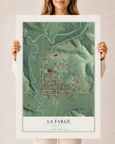 Map of La Farge, Wisconsin, 24 x 36 inch print in a white wood frame