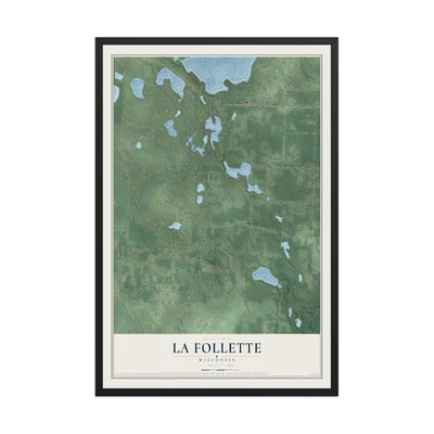 Map of La Follette, Wisconsin, 12 x 18 inch print in a black wood frame