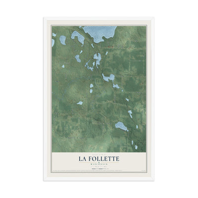 Map of La Follette, Wisconsin, 12 x 18 inch print in a white wood frame