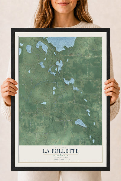 Map of La Follette, Wisconsin, 18 x 24 inch print in a black wood frame