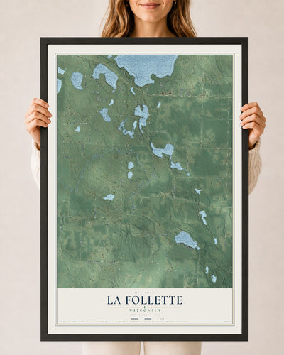 Map of La Follette, Wisconsin, 24 x 36 inch print in a black wood frame