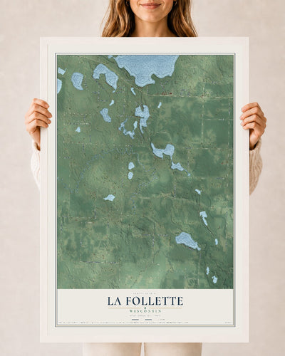 Map of La Follette, Wisconsin, 24 x 36 inch print in a white wood frame