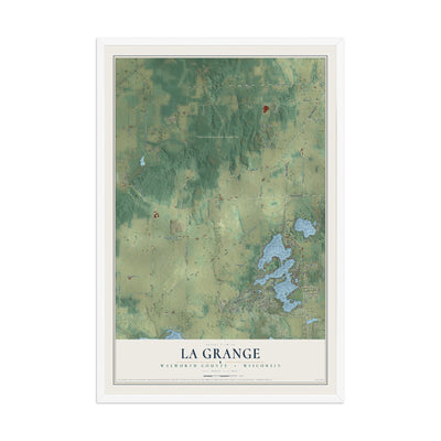 Map of La Grange, Walworth County, Wisconsin, 12 x 18 inch print in a white wood frame