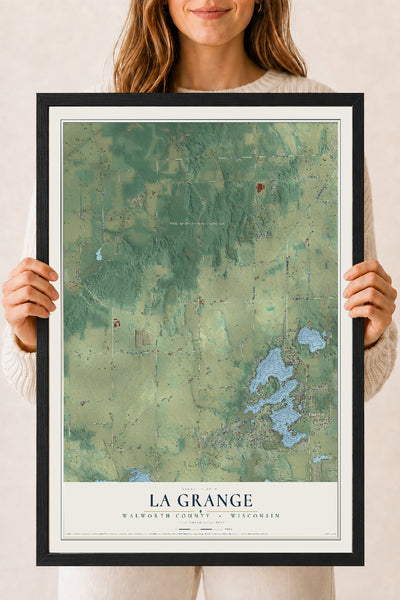 Map of La Grange, Walworth County, Wisconsin, 18 x 24 inch print in a black wood frame