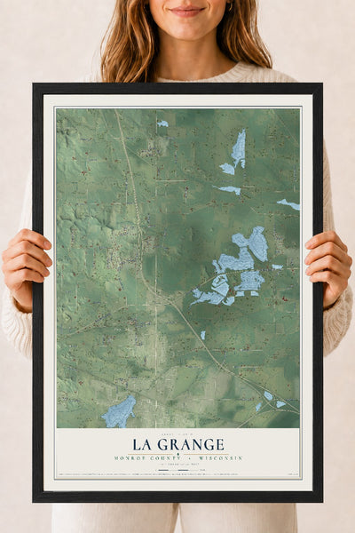 Map of La Grange, Monroe County, Wisconsin, 18 x 24 inch print in a black wood frame