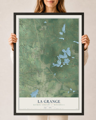 Map of La Grange, Monroe County, Wisconsin, 24 x 36 inch print in a black wood frame