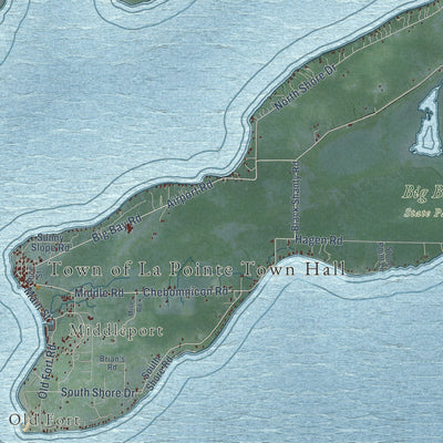 Close-up of the map of La Pointe, Wisconsin print showing street and building detail