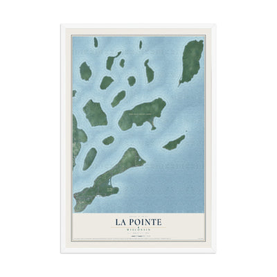 Map of La Pointe, Wisconsin, 12 x 18 inch print in a white wood frame