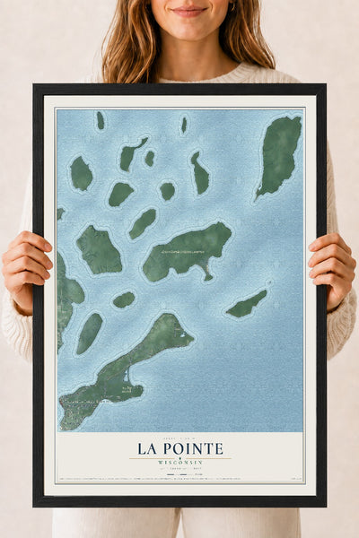 Map of La Pointe, Wisconsin, 18 x 24 inch print in a black wood frame