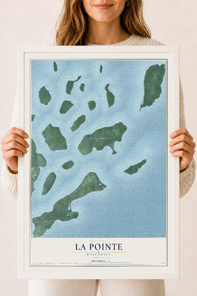 Map of La Pointe, Wisconsin, 18 x 24 inch print in a white wood frame