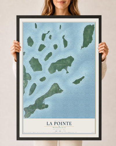 Map of La Pointe, Wisconsin, 24 x 36 inch print in a black wood frame