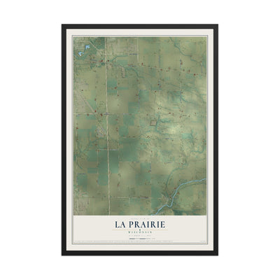 Map of La Prairie, Wisconsin, 12 x 18 inch print in a black wood frame