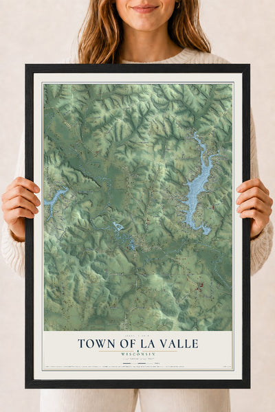 Map of the Town of La Valle, Wisconsin, 18 x 24 inch print in a black wood frame