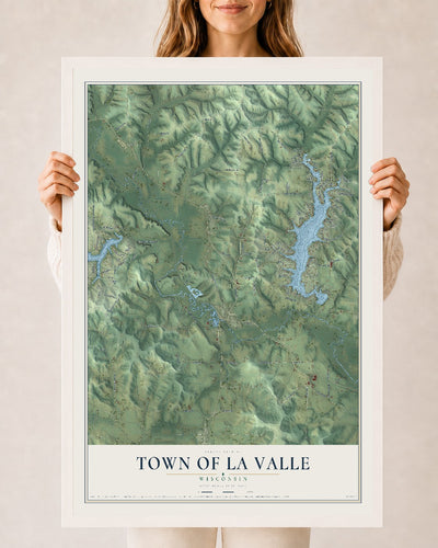 Map of the Town of La Valle, Wisconsin, 24 x 36 inch print in a white wood frame