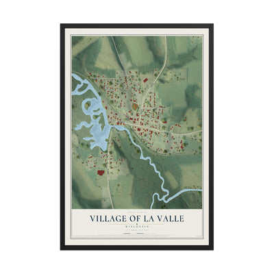 Map of La Valle, Wisconsin, 12 x 18 inch print in a black wood frame